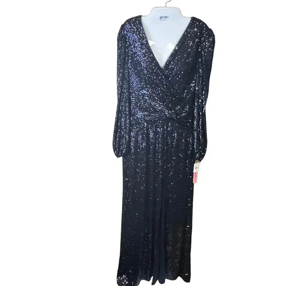 New Aqua Long Sleeve Blue Sequin Twist Long Gown Wedding Gala Dress Women's 10 - Picture 2 of 13